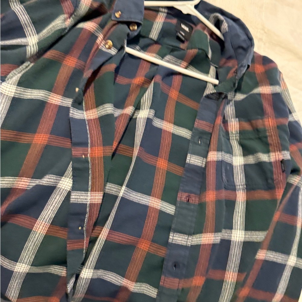 Vans Men's Casual Plaid Shirt - Navy and Forest Green